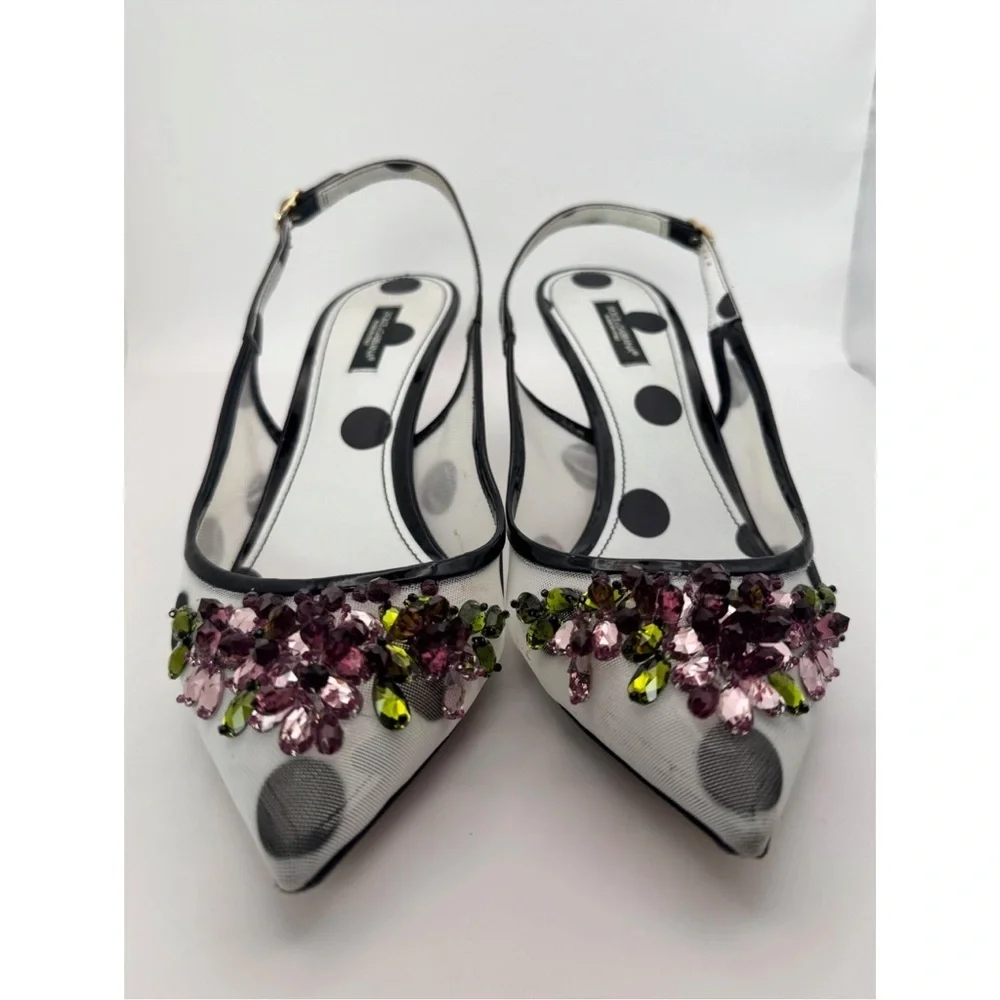 Dolce & Gabbana Crystal Embellished Polka Dot Slingback Heels - Picture 3 of 12